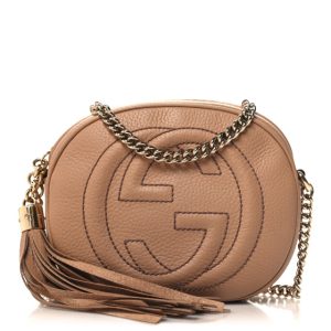 Gucci Pebbled Calfskin Mini Soho Chain Bag Camelia