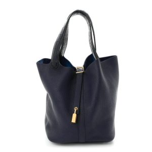 Hermes Taurillon Clemence Matte Alligator Picotin Lock Touch 22 Bleu Nuit