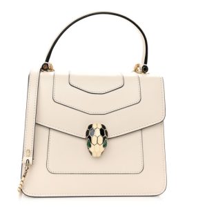 Bulgari Calfskin Serpenti Forever Top Handle White