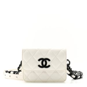 Chanel Caviar Quilted My Everything Belt Flap Card Holder White
