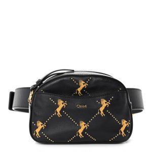 Chloe Smooth Calfskin Little Horses Embroidered Signature Belt Bag Black