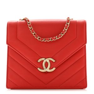 Chanel Calfskin Quilted Chevron Small Envelope Flap Red