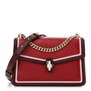 Bulgari Quilted Nappa Smooth Calfskin Serpenti Forever Diamond Blast Shoulder Bag Red Burgundy Pink