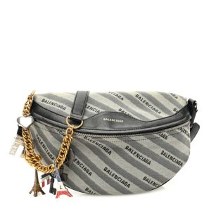 Balenciaga Canvas Jacquard Diagonal Allover Logo XS Souvenir Belt Bag Beige