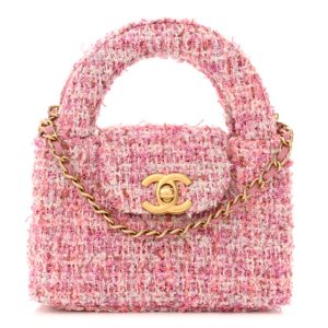 Chanel Tweed Quilted Mini Nano Kelly Shopper Pink