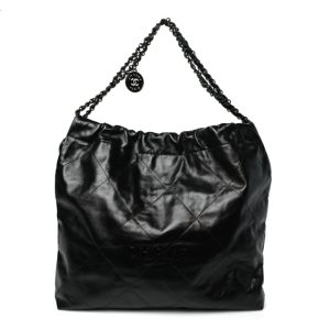 Chanel Shiny Calfskin Quilted Large Chanel 22 So Black