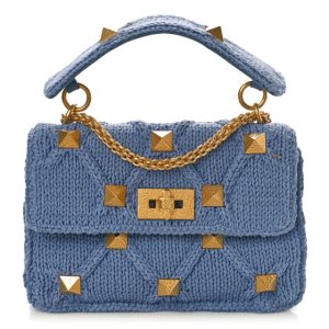 Valentino Garavani Knit Medium Roman Stud Shoulder Bag Niagara