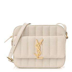 Saint Laurent Lambskin Matelasse Monogram Vicky Camera Bag Crema Soft