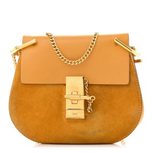 Chloe Suede Smooth Calfskin Mini Drew Shoulder Bag Dark Ochre