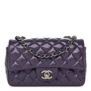 Chanel Patent Quilted Mini Rectangular Flap Purple