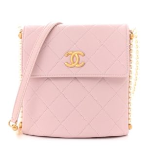 Chanel Calfskin Quilted Pearl Small About Pearls Hobo Bag Light Pink
