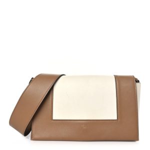 Celine Shiny Smooth Calfskin Medium Frame Shoulder Bag Tan Optic White