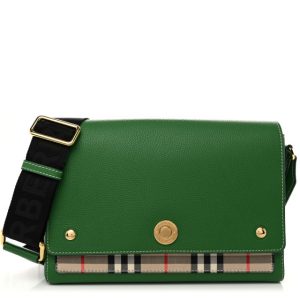 Burberry Grainy Calfskin Vintage Check Note Crossbody Bag Ivy Green