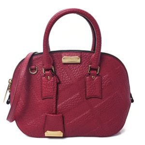 Burberry Heritage Grain Check Embossed Small Orchard Bowling Bag Military Red