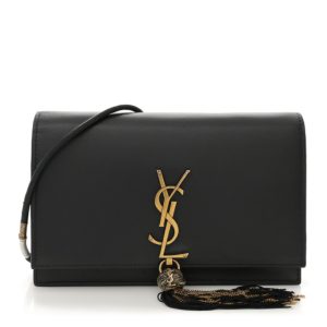 Saint Laurent Smooth Calfskin Small Classic Monogram Portefeuille On Chain Black