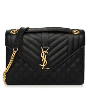 Saint Laurent Grain De Poudre Textured Mixed Matelasse Triquilt Medium Monogram Satchel Black