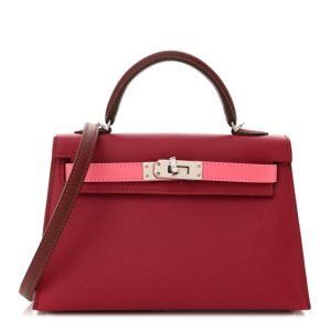 Hermes Epsom Tri-Color Mini Kelly Sellier 20 Rubis Rose Azalee Rouge H