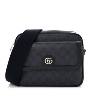 Gucci Tender GG Supreme Monogram Textured Dollar Calfskin Ophidia Small Crossbody Bag Dark Blue