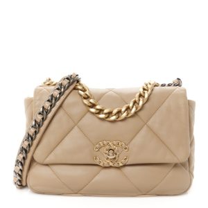Chanel Lambskin Quilted Medium Chanel 19 Flap Dark Beige