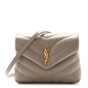 Saint Laurent Calfskin Y Quilted Monogram Toy Loulou Crossbody Bag Taupe