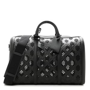 Gucci Calfskin Cut Out GG Embossed Medium Duffle Bag Black