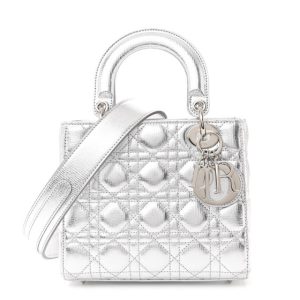 Christian Dior Metallic Grained Calfskin Cannage Small Lucky Badges My Lady Dior Silver