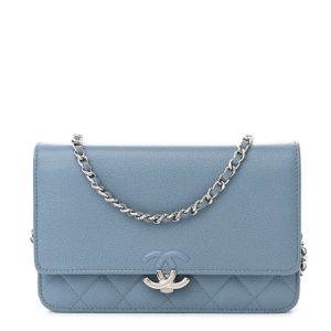 Chanel Grained Calfskin Quilted CC Box Wallet On Chain WOC Blue