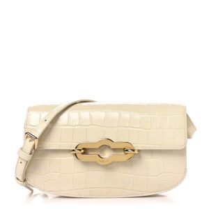 Mulberry Shiny Calfskin Crocodile Print East West Pimlico Satchel Eggshell