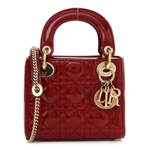 Christian Dior Patent Cannage Mini Lady Dior Red