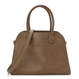The Row Polished Saddle Calfskin Soft Margaux 10 Bag Mouse Grey
