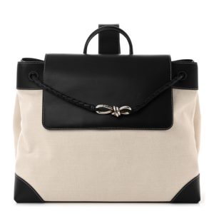 Bottega Veneta Washed Canvas Calfskin Large Andiamo Backpack Natural Black