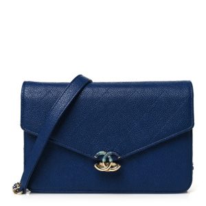 Chanel Grained Calfskin Quilted Cuba Wallet On Chain WOC Blue