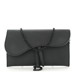 Christian Dior Ultra Matte Calfskin Saddle Chain Wallet Pouch Black
