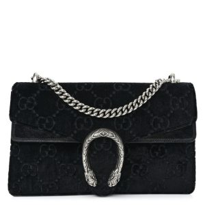 Gucci Velvet GG Monogram Small Dionysus Shoulder Bag Black