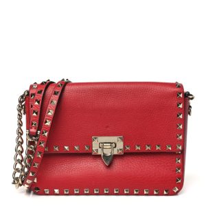 Valentino Garavani Pebbled Calfskin Rockstud Flip Lock Red