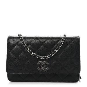 Chanel Caviar Quilted CC Logo Wallet on Chain WOC Black