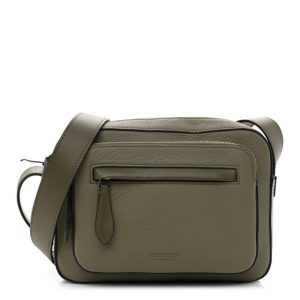 Burberry Grained Calfskin Olympia Crossbody Bag Dark Khaki Green