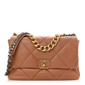 Chanel Lambskin Quilted Large Chanel 19 Flap Brown