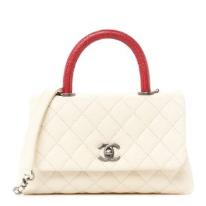 Chanel Caviar Lizard Quilted Mini Coco Handle Flap White