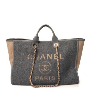 Chanel Wool Felt Large Deauville Tote Grey Beige