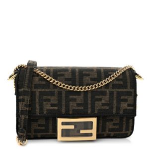 Fendi Fabric Jacquard FF 1974 Mini Baguette Tobacco Moro Black