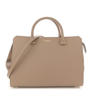 Burberry Calfskin Mega Check Small Banwell Tote Chestnut Beige