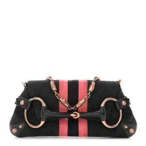 Gucci Monogram Horsebit Web Clutch Black
