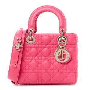 Christian Dior Lambskin Cannage Small My ABCDior Lady Dior Fraise