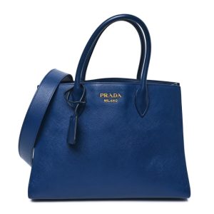 Prada Saffiano Cuir Calfskin Large Double Handle Bag Bluette White