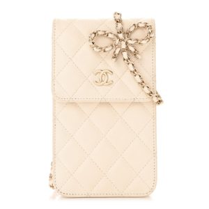 Chanel Caviar Quilted Bow Phone Holder White