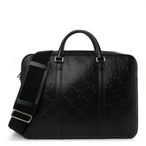 Gucci Calfskin GG Tennis Embossed Briefcase Black