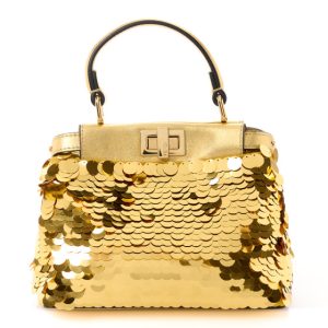 Fendi Sequin Vitello Catalan XS Peekaboo Iconic Satchel Gold
