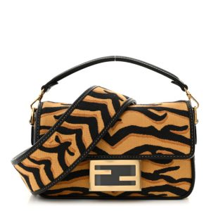 Fendi Canvas Chinese New Year Tiger Embroidered Mini Baguette Black Dark Yellow
