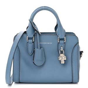 Alexander McQueen Pebbled Calfskin Mini Padlock Tote Light Blue
